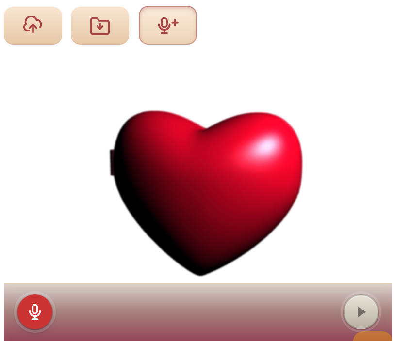 after export: the MP4 preview is showing, the mic+ button is highlighted in the top bar, and a recording strip has slid in below, with a red mic on the left and a play button on the right