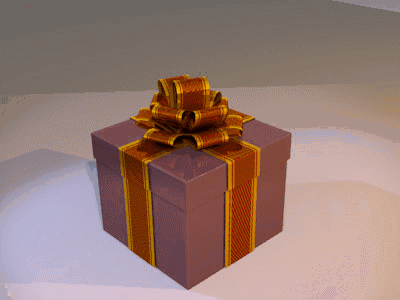 Animated gift box exploding open with hearts